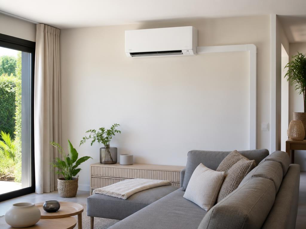 Split airco in moderne woonkamer